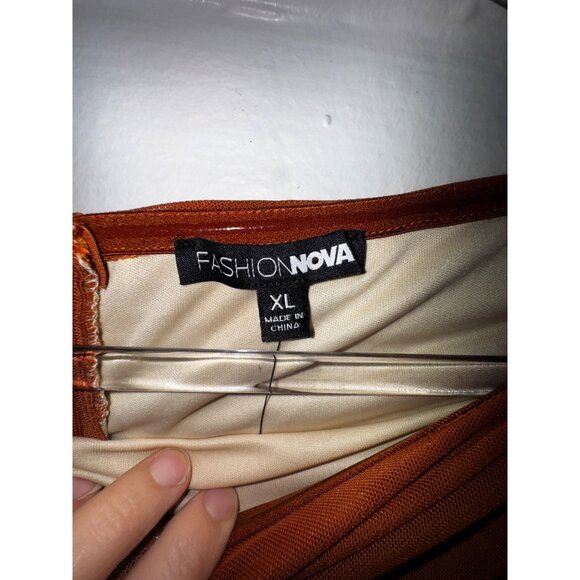 Fashion Nova Rust Ruched Off-Shoulder Midi Dress XL Sexy Stretch Bodycon Date - Picture 6 of 9